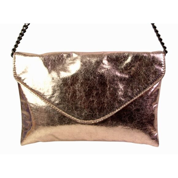 J.CREW PINK GOLD COATED CANVAS CHAIN STRAP ENVELOP SHOULDER BAG HANDBAG CLUTCH - Picture 1 of 12